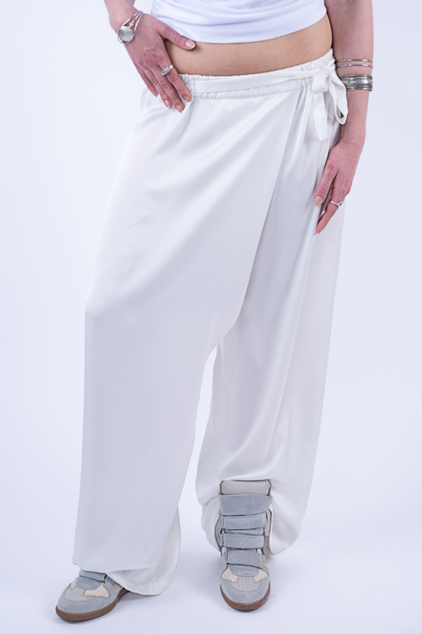 asymmetrical rabat pants white